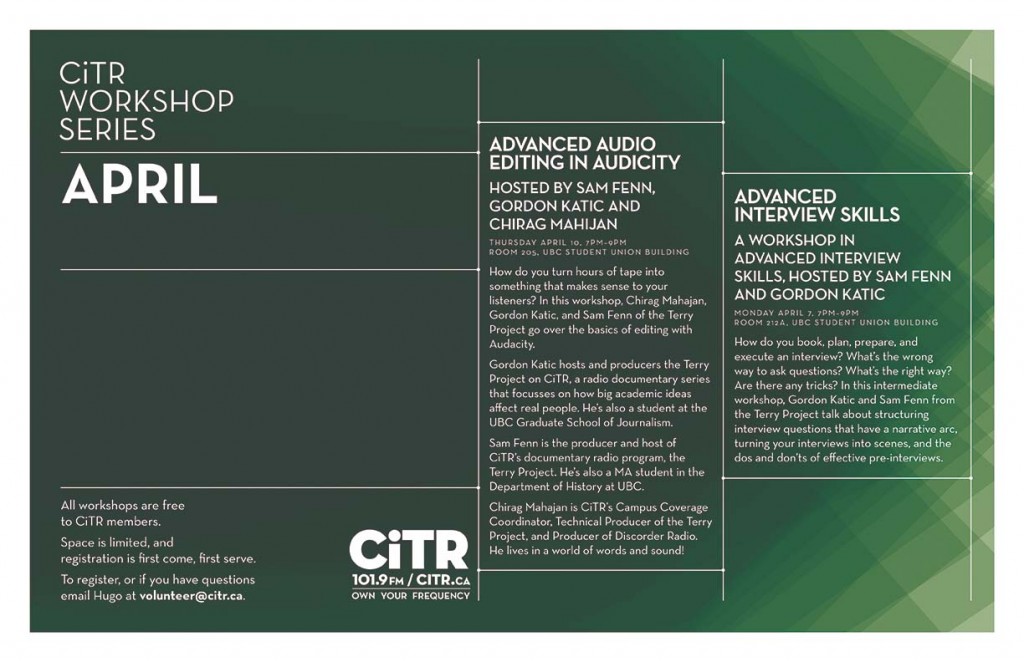 CiTR April Workshops!