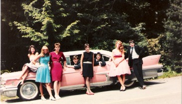 The Debutantes posing in front of Erica's pink caddy || photo by Dave Jacklin