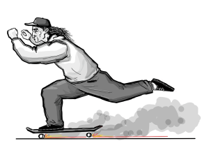 black and white illustration of Joe Buffalo skating.