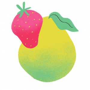 illustration of a green pear and a strawberry